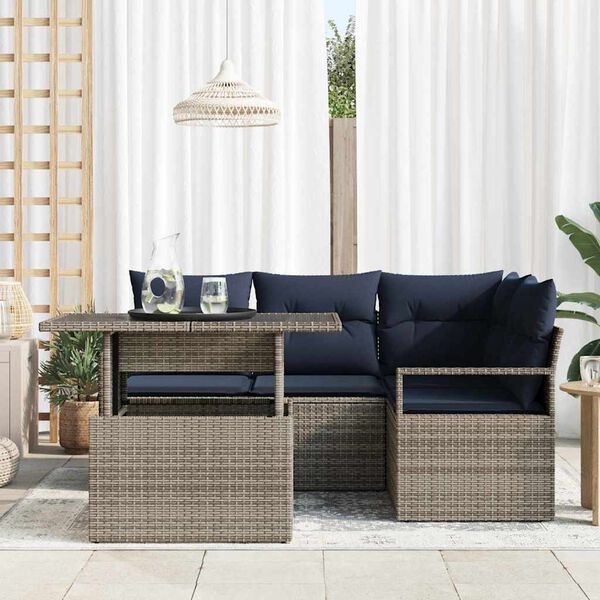vidaXL Ensemble de canap&eacute; de jardin 5 pcs Gris et bleu marine