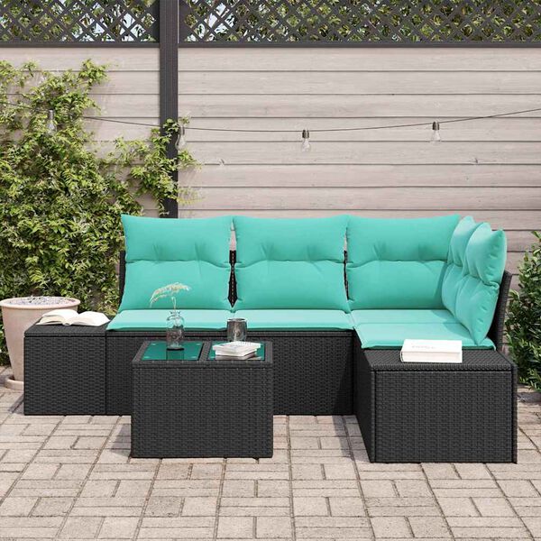 vidaXL Ensemble de canap&eacute; de jardin avec coussin 5 pcs Noir polyrotin