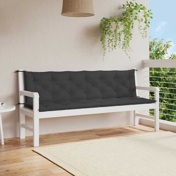vidaXL Coussin de banc de jardin noir 200x(50+50)x7 cm tissu oxford