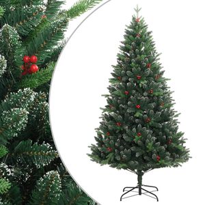 vidaXL Sapin de No&euml;l artificiel &agrave; charni&egrave;res avec baies rouges 210 cm