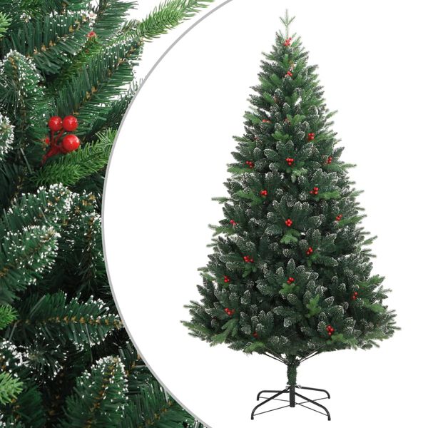 vidaXL Sapin de No&euml;l artificiel &agrave; charni&egrave;res avec baies rouges 210 cm