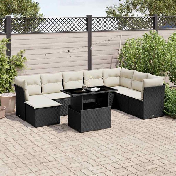 vidaXL Salon de jardin 9 pcs avec coussins noir r&eacute;sine tress&eacute;e