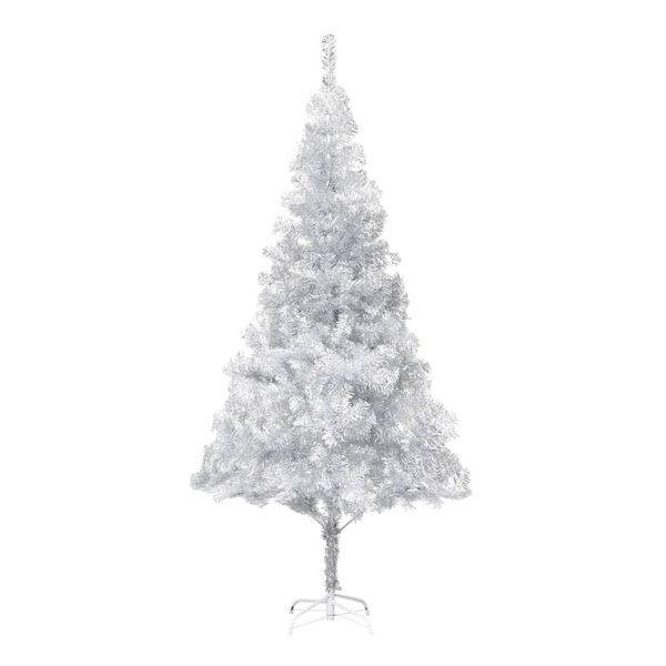 vidaXL Sapin de No&euml;l artificiel pr&eacute;-&eacute;clair&eacute;/support argent&eacute; 210 cm PET