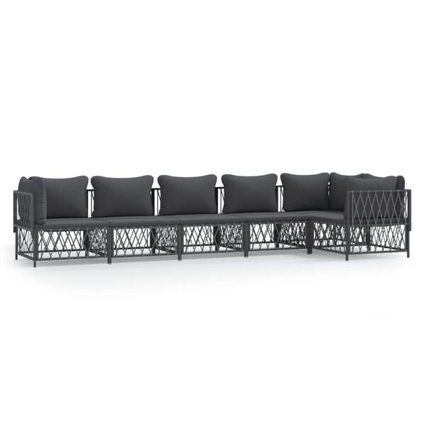 vidaXL Salon de jardin avec coussins 6 pcs anthracite acier