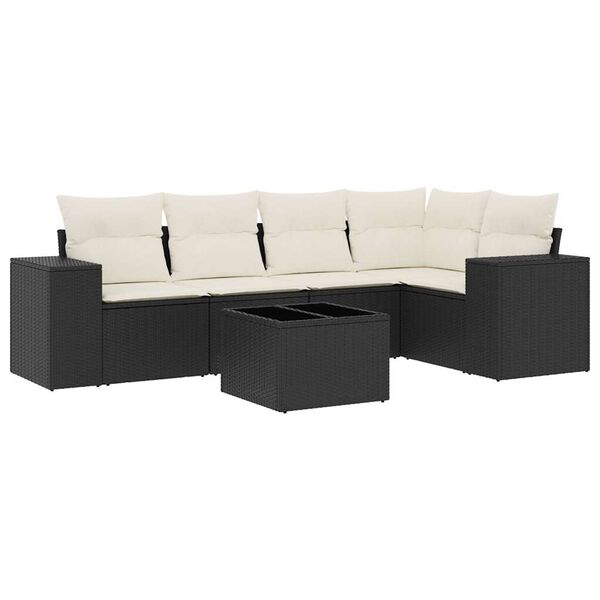 vidaXL Salon de jardin 6 pcs avec coussins noir r&eacute;sine tress&eacute;e