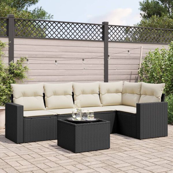 vidaXL Salon de jardin 6 pcs avec coussins noir r&eacute;sine tress&eacute;e