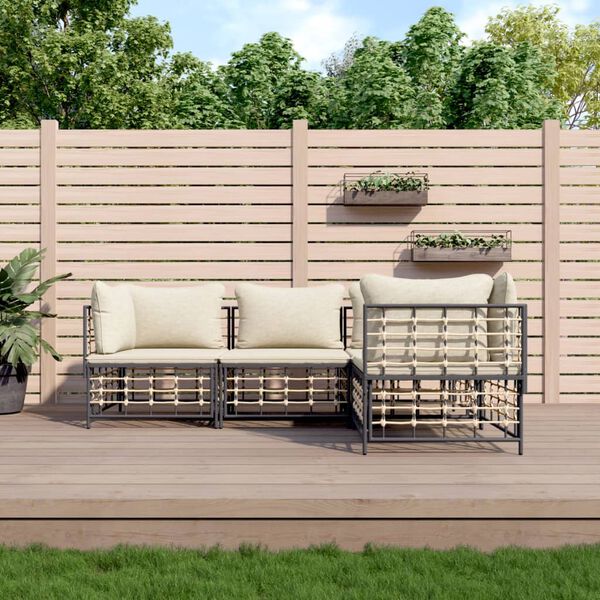 vidaXL Salon de jardin 4 pcs avec coussins anthracite résine tressée