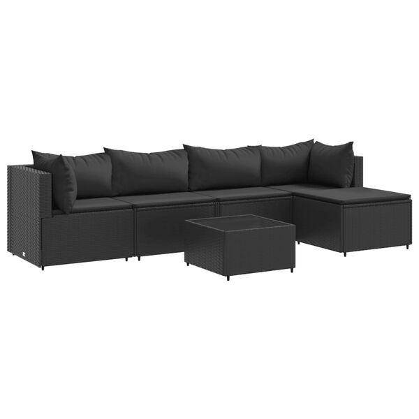 vidaXL Salon de jardin 6 pcs avec coussins Noir R&eacute;sine tress&eacute;e