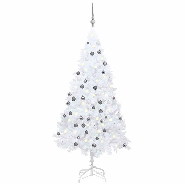vidaXL Arbre de No&euml;l artificiel pr&eacute;-&eacute;clair&eacute; et boules blanc 180 cm PVC