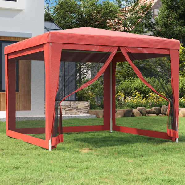 vidaXL Tente de f&ecirc;te avec 4 parois lat&eacute;rales en maille Rouge 3x3m PEHD