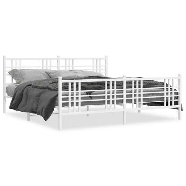 vidaXL Cadre de lit m&eacute;tal sans matelas et pied de lit blanc 193x203 cm