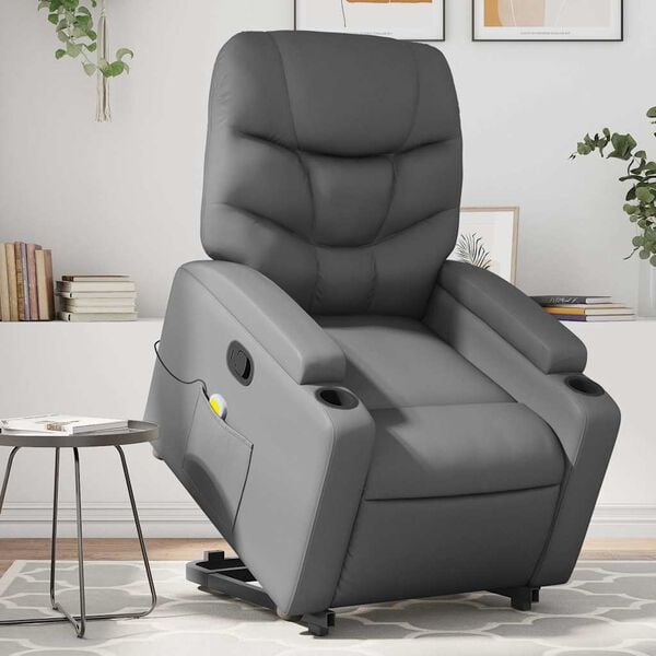 vidaXL Fauteuil inclinable de massage gris similicuir