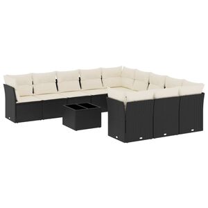 vidaXL Salon de jardin 12 pcs avec coussins noir r&eacute;sine tress&eacute;e