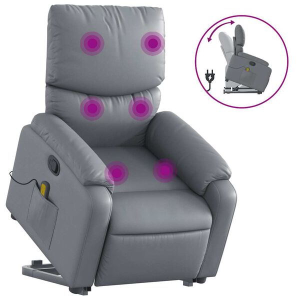 vidaXL Fauteuil inclinable de massage gris similicuir