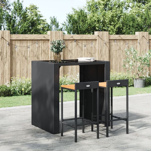 vidaXL Tabourets de bar lot de 2 noir r&eacute;sine tress&eacute;e et bois d'acacia