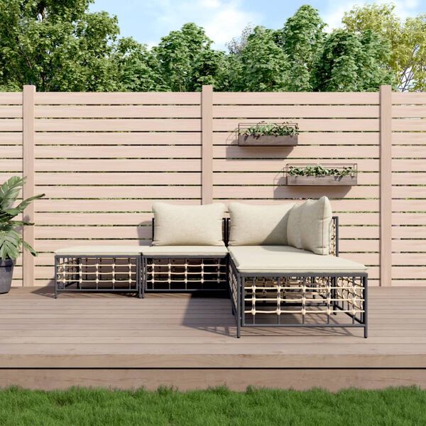 vidaXL Salon de jardin 5 pcs avec coussins anthracite r&eacute;sine tress&eacute;e