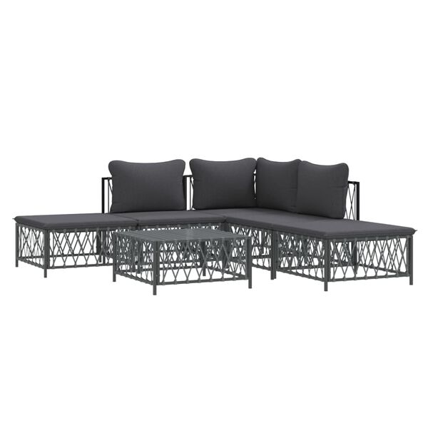 vidaXL Salon de jardin avec coussins 6 pcs anthracite acier