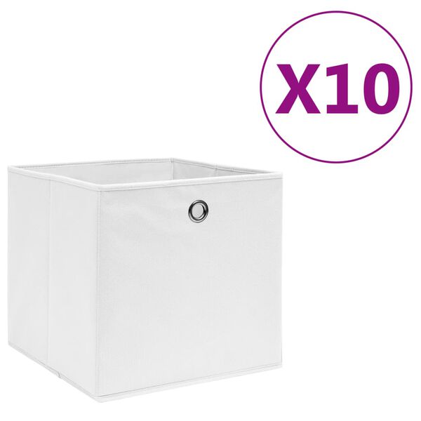 vidaXL Boîtes de rangement 10 pcs Tissu intissé 28x28x28 cm Blanc