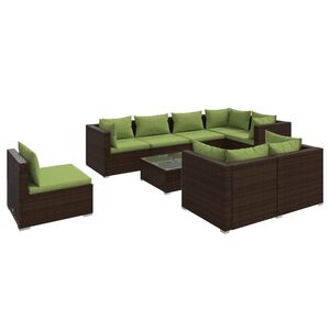 vidaXL Salon de jardin 9 pcs avec coussins R&eacute;sine tress&eacute;e Marron
