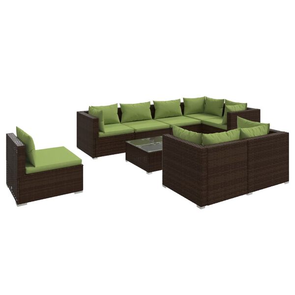 vidaXL Salon de jardin 9 pcs avec coussins R&eacute;sine tress&eacute;e Marron