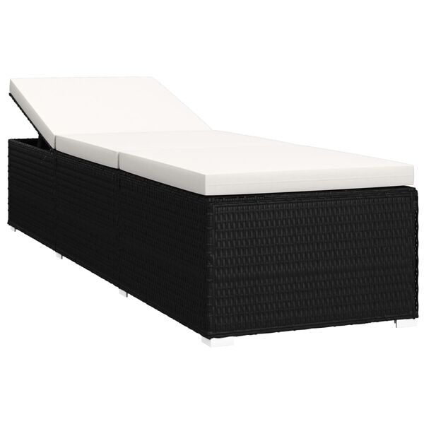 vidaXL Chaise longue avec coussin et table &agrave; th&eacute; rotin Blanc cr&egrave;me