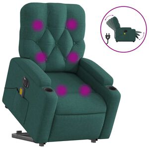 vidaXL Fauteuil inclinable de massage électrique vert foncé tissu