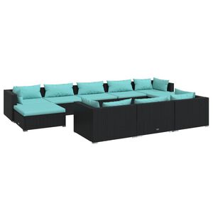 vidaXL Salon de jardin 10 pcs avec coussins Noir R&eacute;sine tress&eacute;e