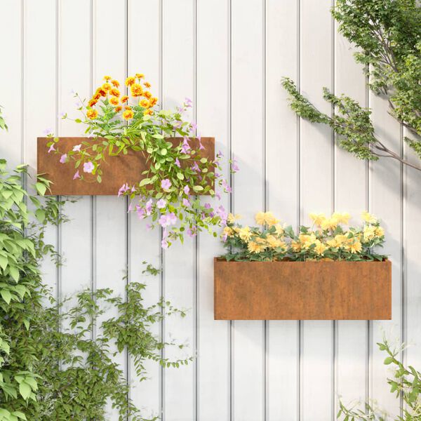 vidaXL Jardini&egrave;res murales 2 pcs Rouill&eacute; Acier corten 53x10x17 cm
