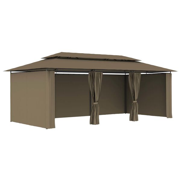 vidaXL Belv&eacute;d&egrave;re avec rideaux 600x298x270 cm Taupe 180 g/m&sup2;