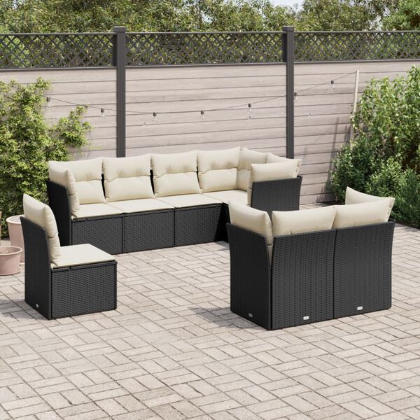 vidaXL Salon de jardin 8 pcs avec coussins noir r&eacute;sine tress&eacute;e