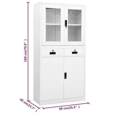 vidaXL Armoire de bureau Blanc 90x40x180 cm Acier et verre trempé