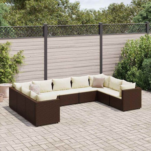vidaXL Salon de jardin avec coussins 9 pcs marron r&eacute;sine tress&eacute;e