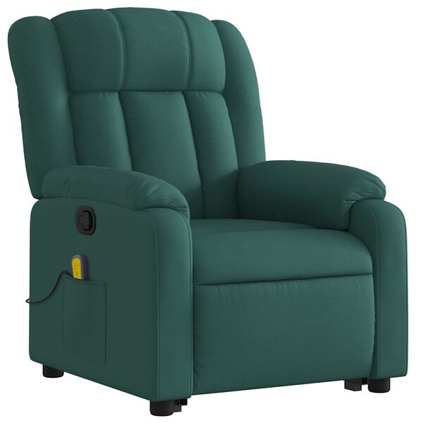 vidaXL Fauteuil inclinable de massage vert fonc&eacute; tissu