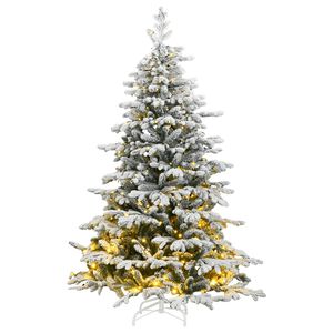vidaXL Sapin de No&euml;l artificiel &agrave; charni&egrave;re 300LED neige floqu&eacute;e 210cm