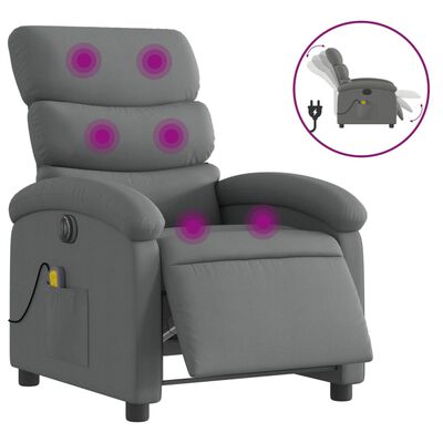 vidaXL Fauteuil inclinable de massage électrique gris foncé tissu