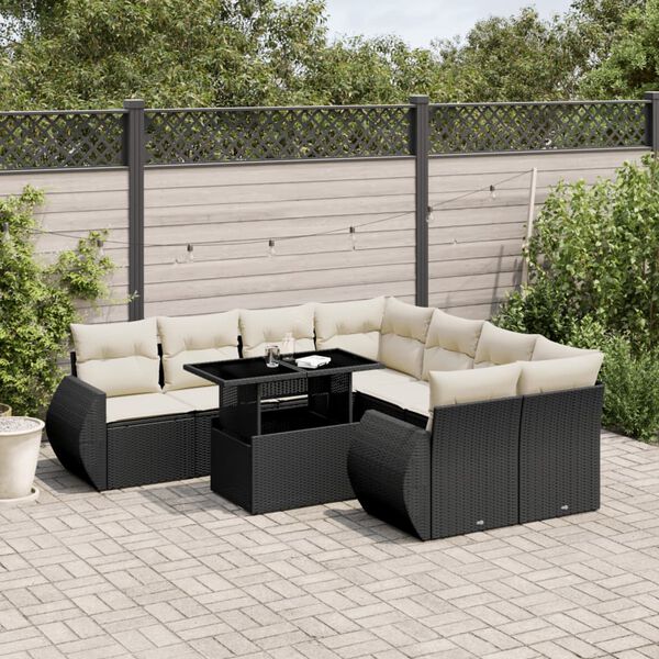 vidaXL Salon de jardin 9 pcs avec coussins noir r&eacute;sine tress&eacute;e