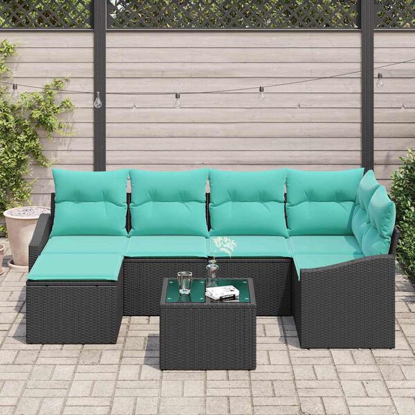 vidaXL Ensemble de Canap&eacute;s 7 pcs Noir et turquoise polyrotin