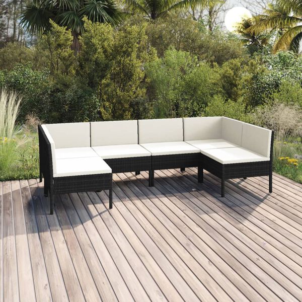 vidaXL Salon de jardin 6 pcs avec coussins r&eacute;sine tress&eacute;e noir