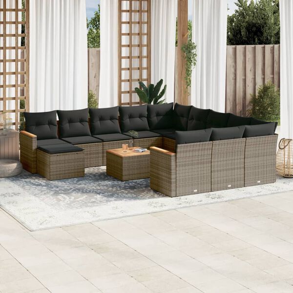 vidaXL Salon de jardin avec coussins 13 pcs gris r&eacute;sine tress&eacute;e