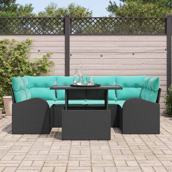 vidaXL Ensemble de canap&eacute; de jardin avec coussin 7 pcs Noir polyrotin