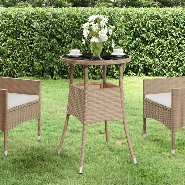 vidaXL Table de jardin &Oslash;60x75 cm Verre tremp&eacute;/r&eacute;sine tress&eacute;e Beige