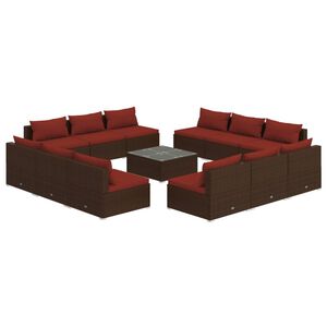 vidaXL Salon de jardin 13 pcs avec coussins R&eacute;sine tress&eacute;e Marron
