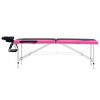 vidaXL Table de massage pliable 2 zones Aluminium Noir et rose