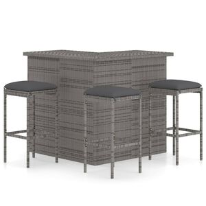vidaXL Ensemble de bar de jardin 4 pcs et coussins Résine tressée Gris