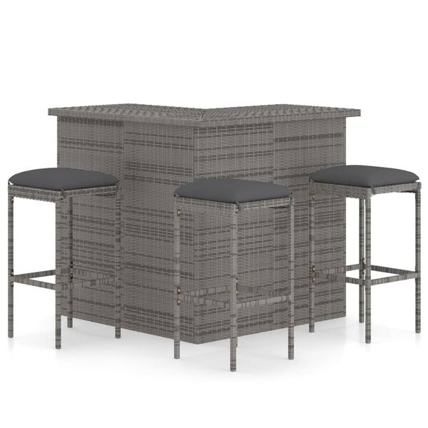 vidaXL Ensemble de bar de jardin 4 pcs et coussins R&eacute;sine tress&eacute;e Gris