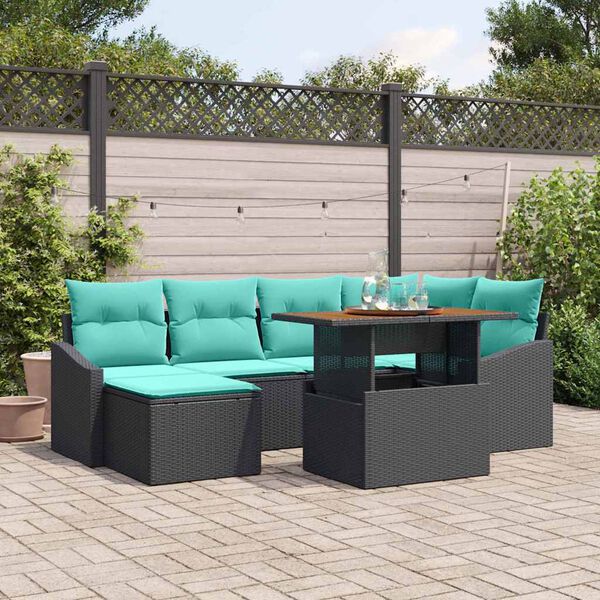 vidaXL Ensemble de salle &agrave; manger pour jardin 7 pcs Noir et Sarcelle