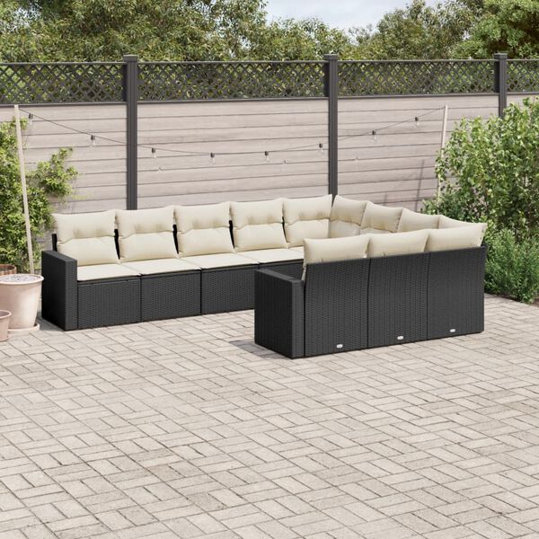 vidaXL Salon de jardin 10 pcs avec coussins noir r&eacute;sine tress&eacute;e