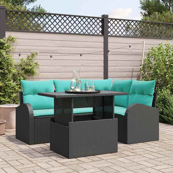 vidaXL Ensemble de canap&eacute; de jardin avec coussin 5 pcs Noir Poly rotin