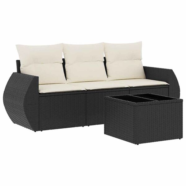 vidaXL Salon de jardin 4 pcs avec coussins noir r&eacute;sine tress&eacute;e