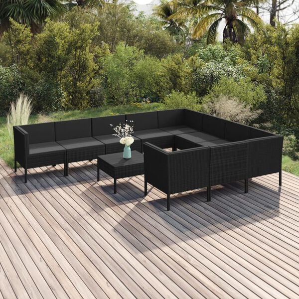 vidaXL Salon de jardin 11 pcs avec coussins R&eacute;sine tress&eacute;e Noir